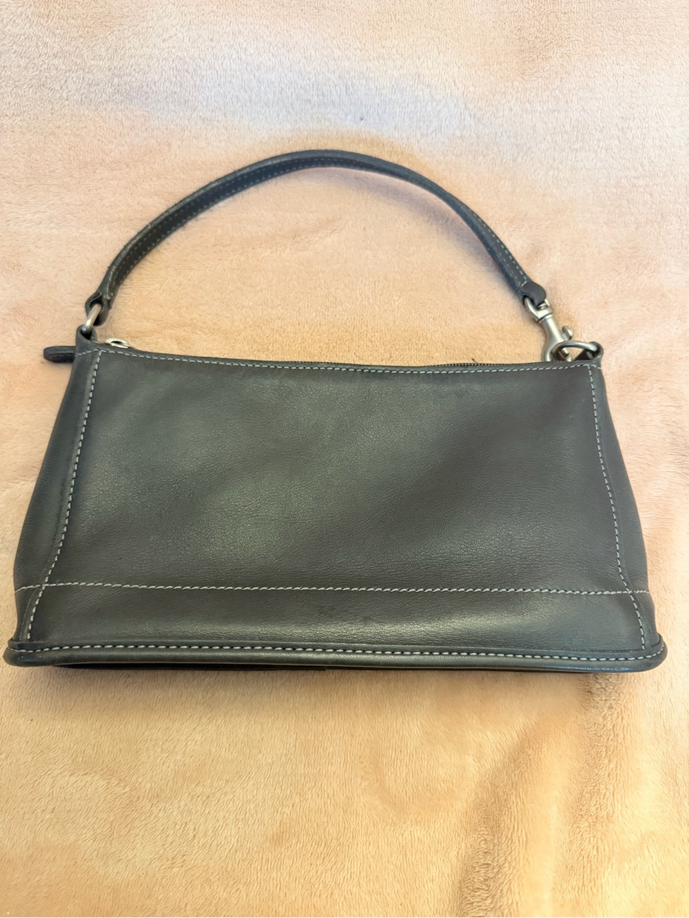 Coach Black Leather Shoulder Bag with White Stitching